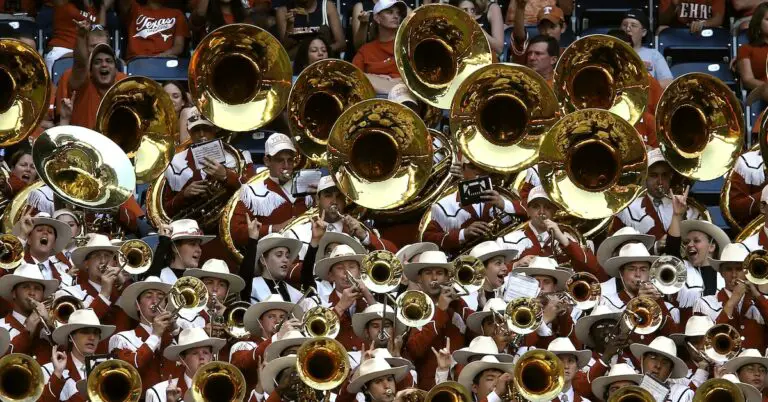 a marching band at a sporting event