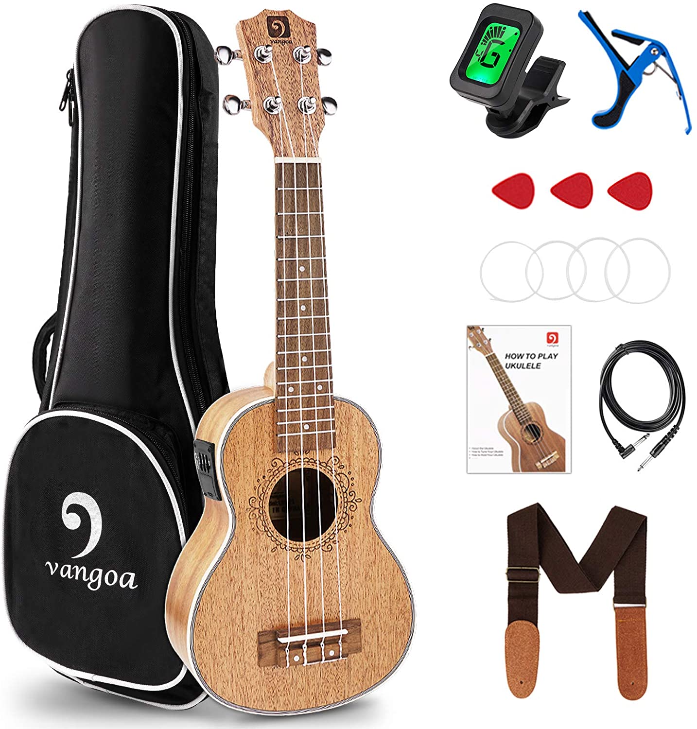 Vangoa Soprano Acoustic-electric Ukulele (Beginner’s Kit)